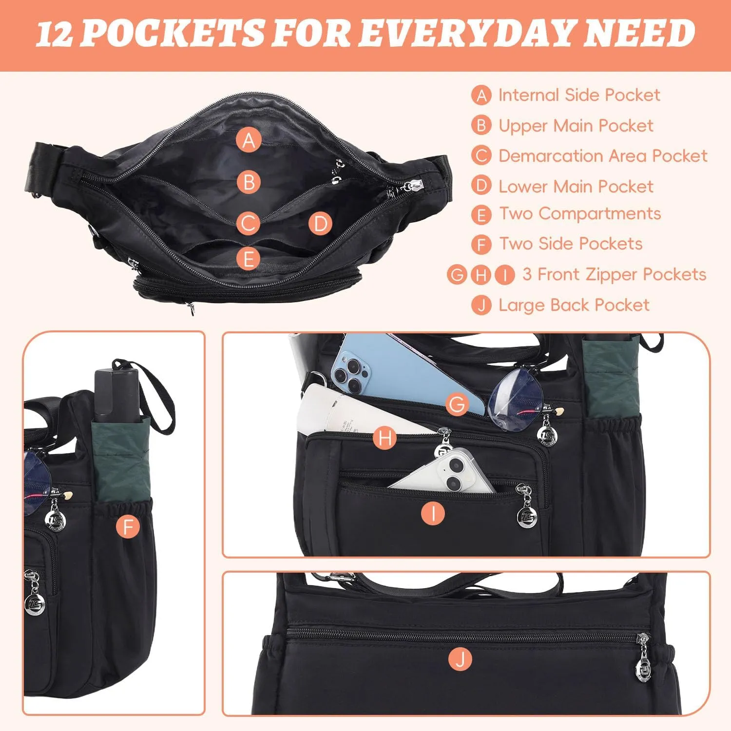YouNuo Cross body Purse, Nylon Crossbody Bags for Women with Pockets and Compartments, Waterproof Crossbody Shoulder Handbags