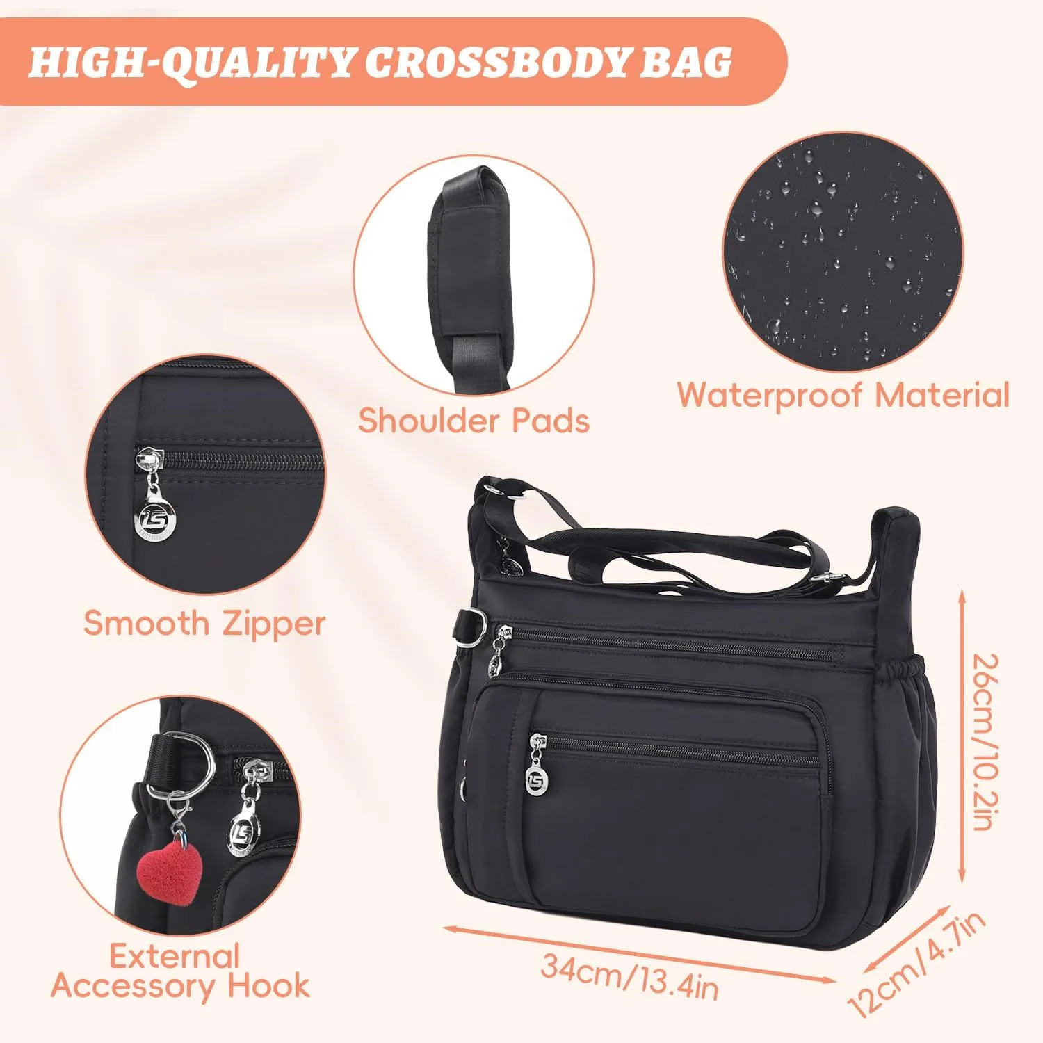 YouNuo Cross body Purse, Nylon Crossbody Bags for Women with Pockets and Compartments, Waterproof Crossbody Shoulder Handbags