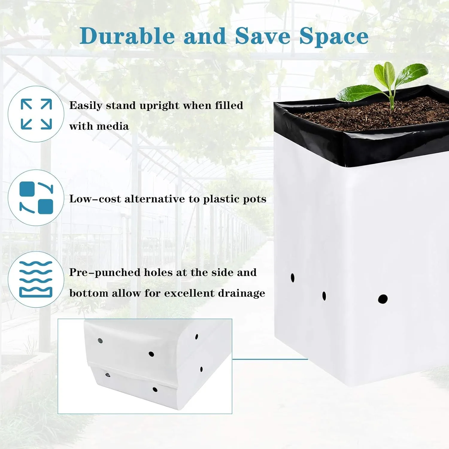 YSSOA 100 Pack 2 Gallon Grow Bags, Black and White Panda Film Containers for Plant Potting Seedlings, Thick Plastic Bag for Tomato, Potato, Carrot, Taro-Garden Nursery and Rooting