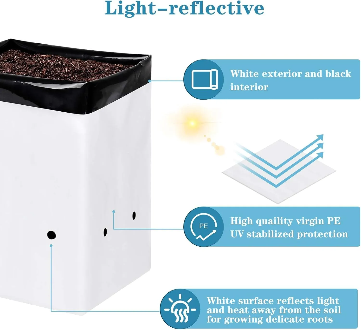YSSOA 100 Pack 2 Gallon Grow Bags, Black and White Panda Film Containers for Plant Potting Seedlings, Thick Plastic Bag for Tomato, Potato, Carrot, Taro-Garden Nursery and Rooting