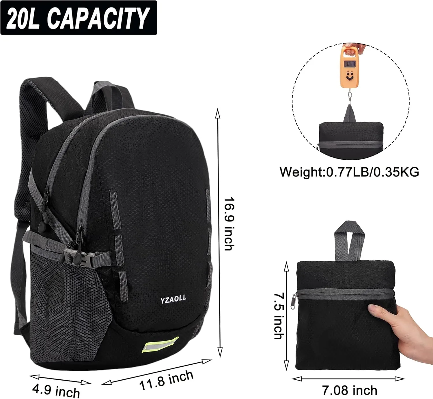 YZAOLL Ultra Lightweight Packable Backpack 20L Foldable Backpack Water Resistant Daypack for Women Men Travel Hiking Backpack
