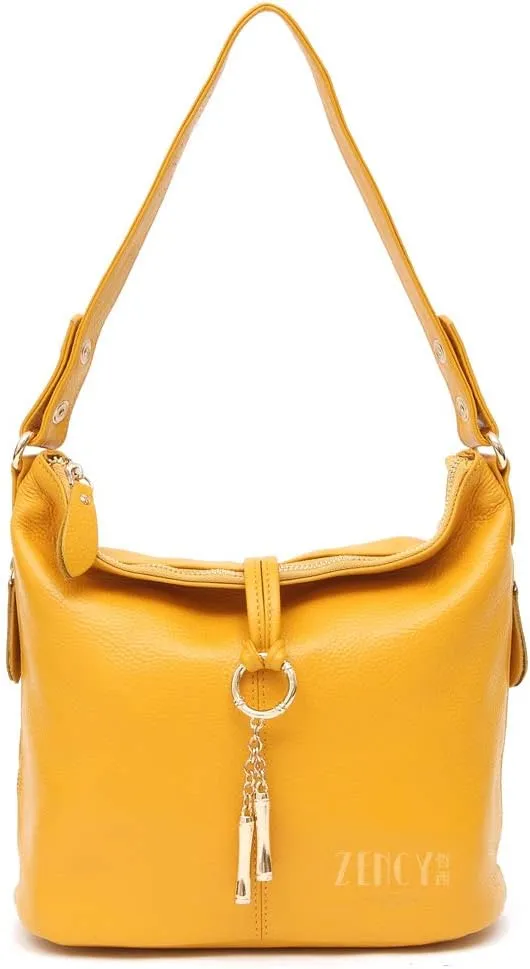 Zecny Genuine Leather Shoulder Bag for Women Metal Tassel