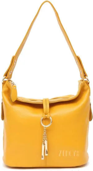 Zecny Genuine Leather Shoulder Bag for Women Metal Tassel