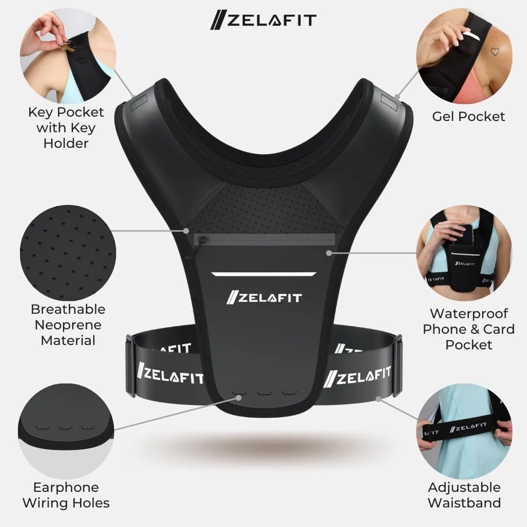 ZelaFit™ Running Vest for Women & Men Running Phone Holder – Perfect for Running Gear, Running Accessories, Running Essentials - Lightweight Chest Rig Phone Holder for Running (Black)