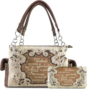 Zelris Bible Verse Corinthians 12:9 God Women Conceal Carry Handbag Wallet Set