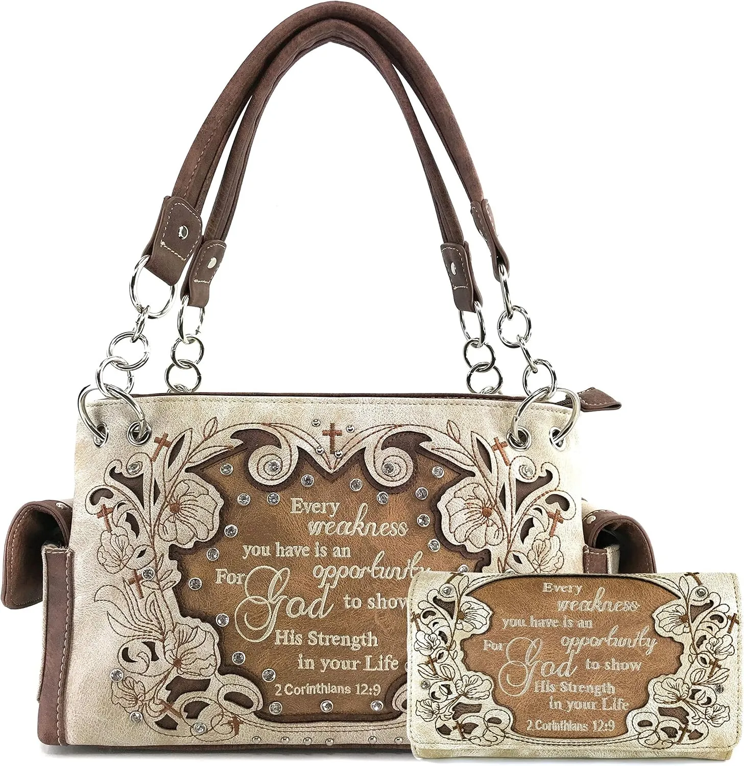 Zelris Bible Verse Corinthians 12:9 God Women Conceal Carry Handbag Wallet Set