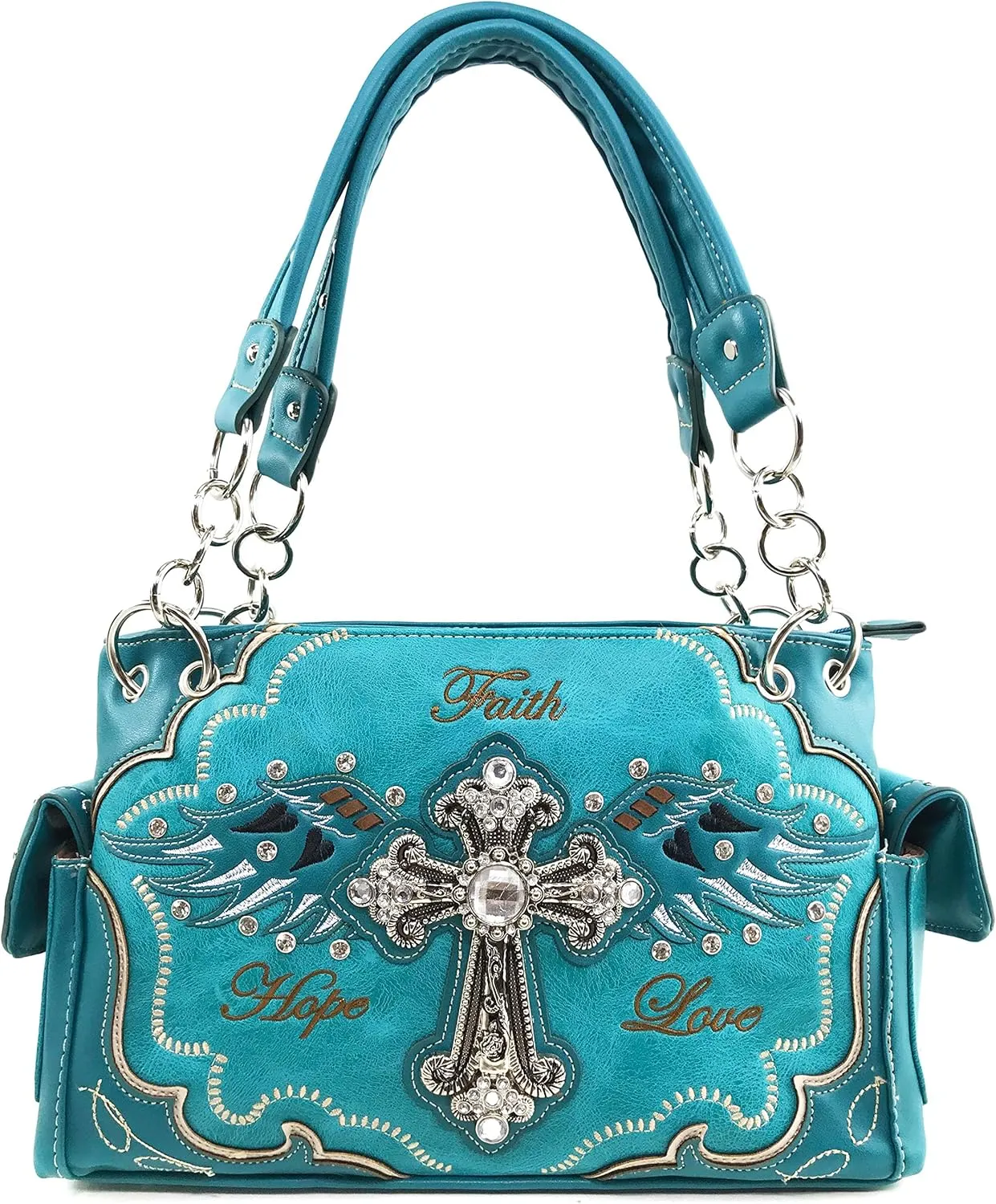 Zelris Faith Love Hope Cross Angel Wing Women Conceal Carry Handbag Wallet Set