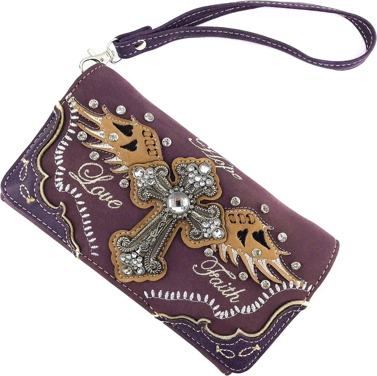 Zelris Faith Love Hope Cross Angel Wing Women Conceal Carry Handbag Wallet Set