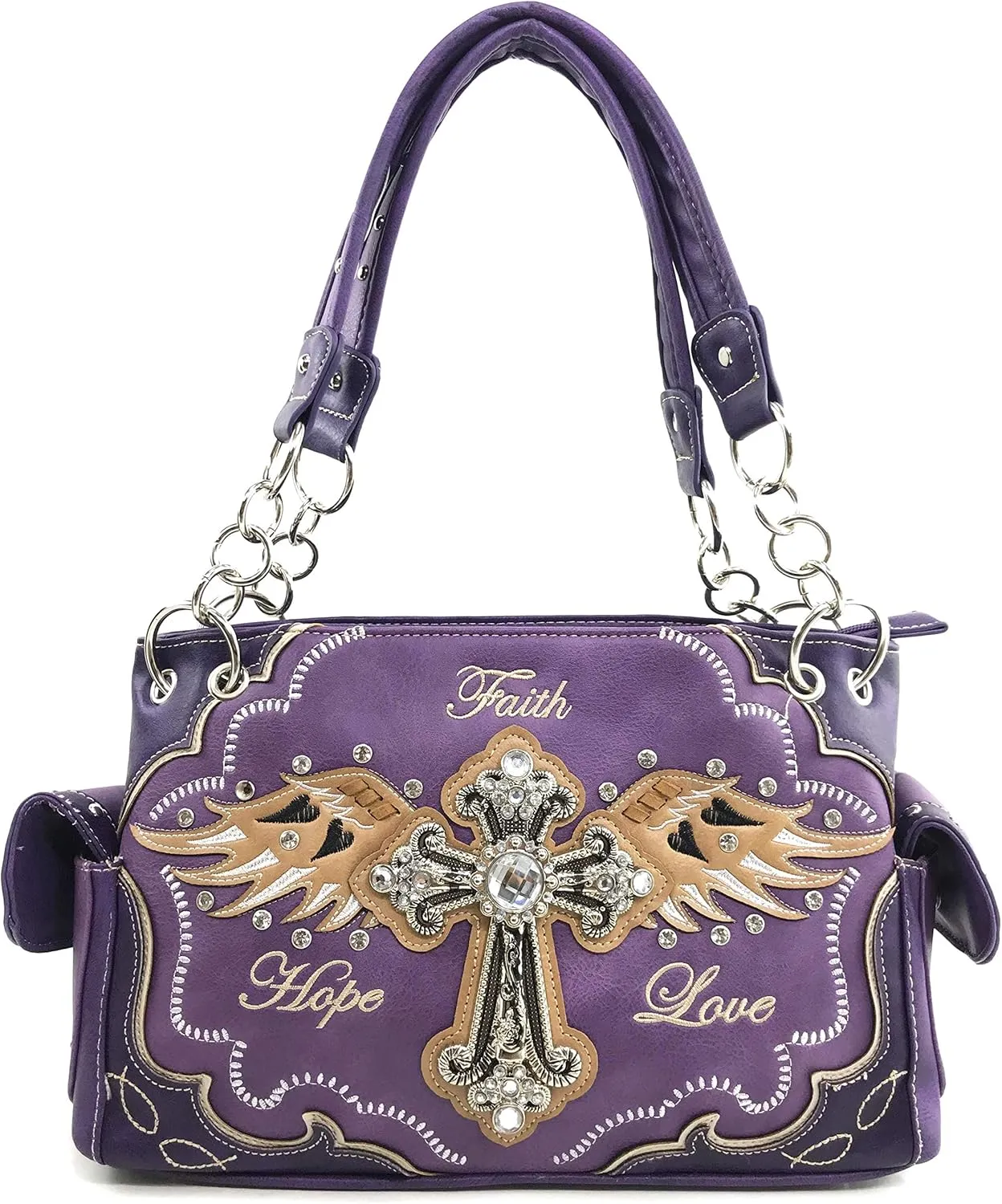 Zelris Faith Love Hope Cross Angel Wing Women Conceal Carry Handbag Wallet Set