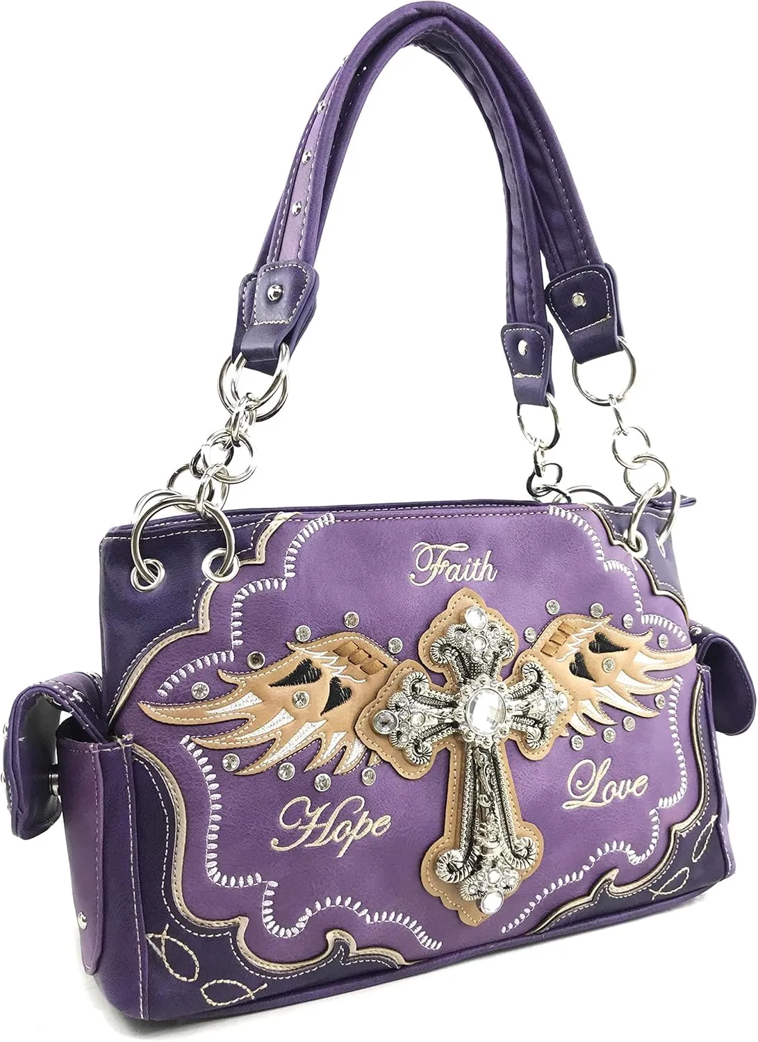 Zelris Faith Love Hope Cross Angel Wing Women Conceal Carry Handbag Wallet Set