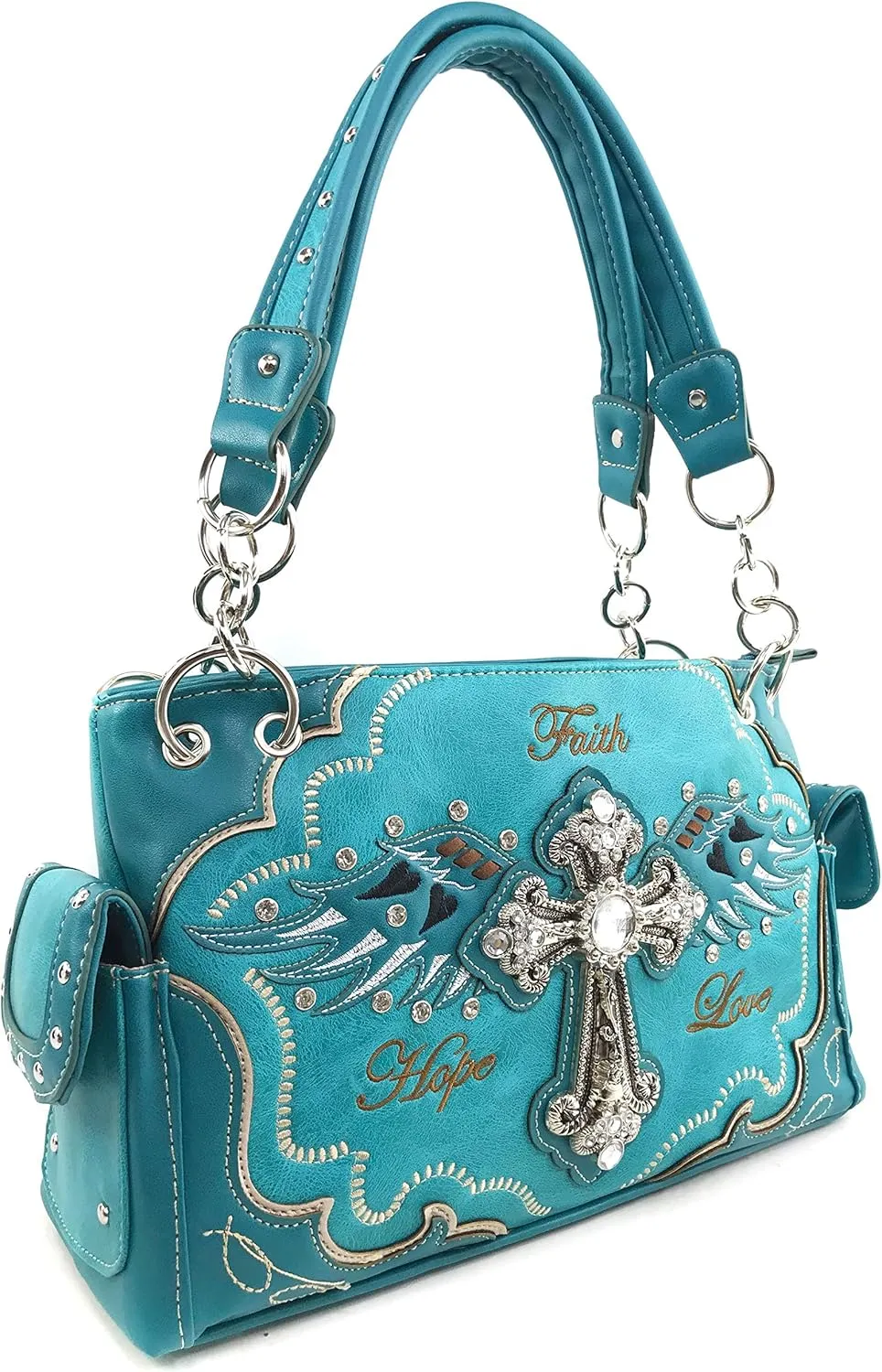 Zelris Faith Love Hope Cross Angel Wing Women Conceal Carry Handbag Wallet Set