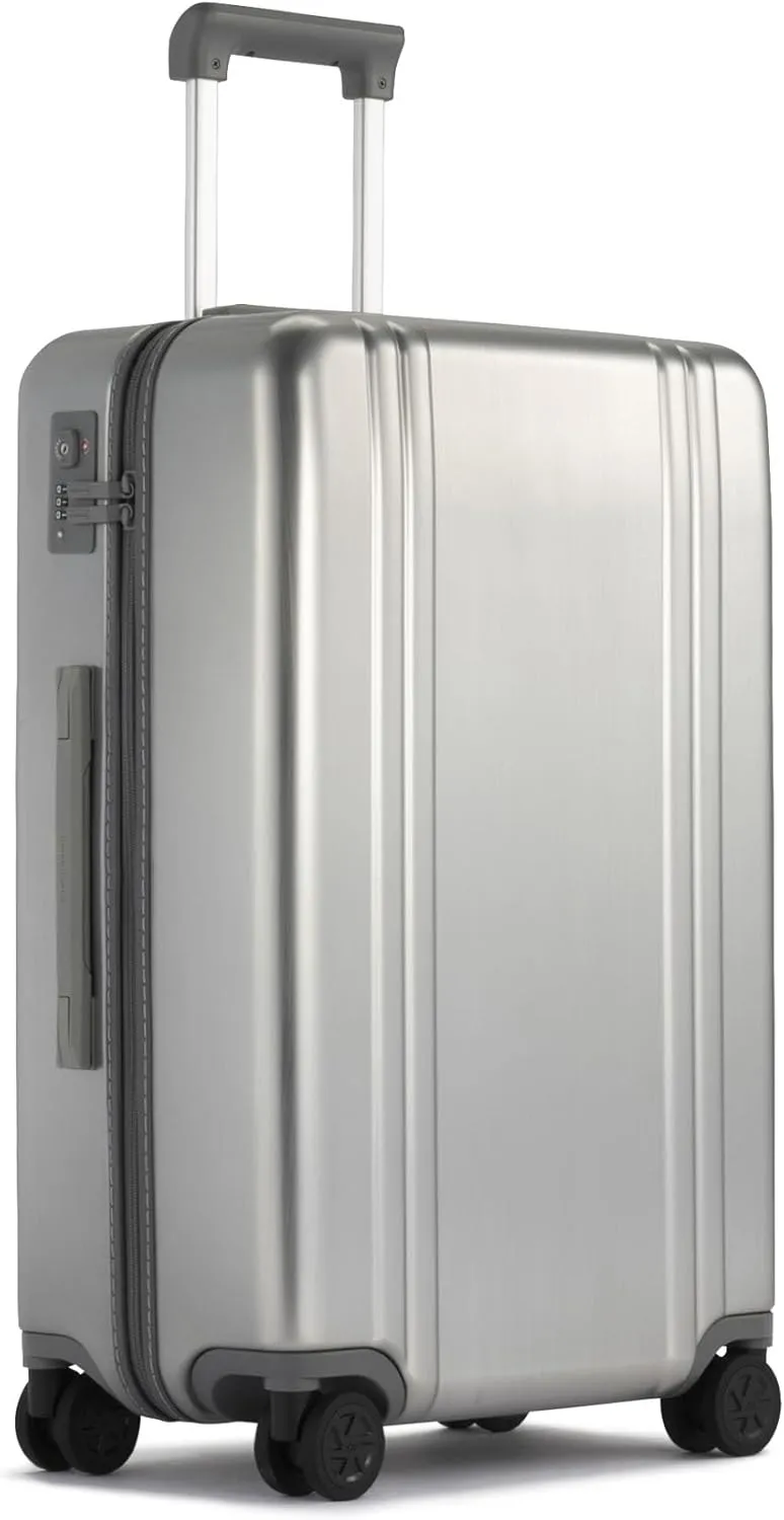 ZERO Halliburton Classic Lightweight 4.0 Medium Hardside Travel Case, 26-Inch, Four Dual Spinner Wheels, TSA Accepted Lock, Telescoping Pull Handle, 60L, Brushed Finish- Silver