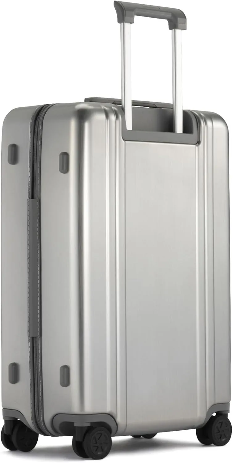 ZERO Halliburton Classic Lightweight 4.0 Medium Hardside Travel Case, 26-Inch, Four Dual Spinner Wheels, TSA Accepted Lock, Telescoping Pull Handle, 60L, Brushed Finish- Silver