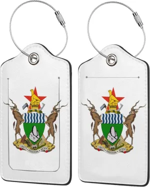 Zimbabwe National Emblem Luggage Tags Pu Leather with Privacy Cover Label Address Card and Durable Metal Ring Suitable for Men Women Handbags Backpacks