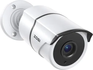 ZOSI 2MP 1080P HD-TVI CCTV Home Security Camera with Audio, Built-in Mic, IP66 Weatherproof, Night Vision, Indoor Outdoor Surveillance Camera, Only Compatible for ZOSI 3K Lite Analog DVR - White