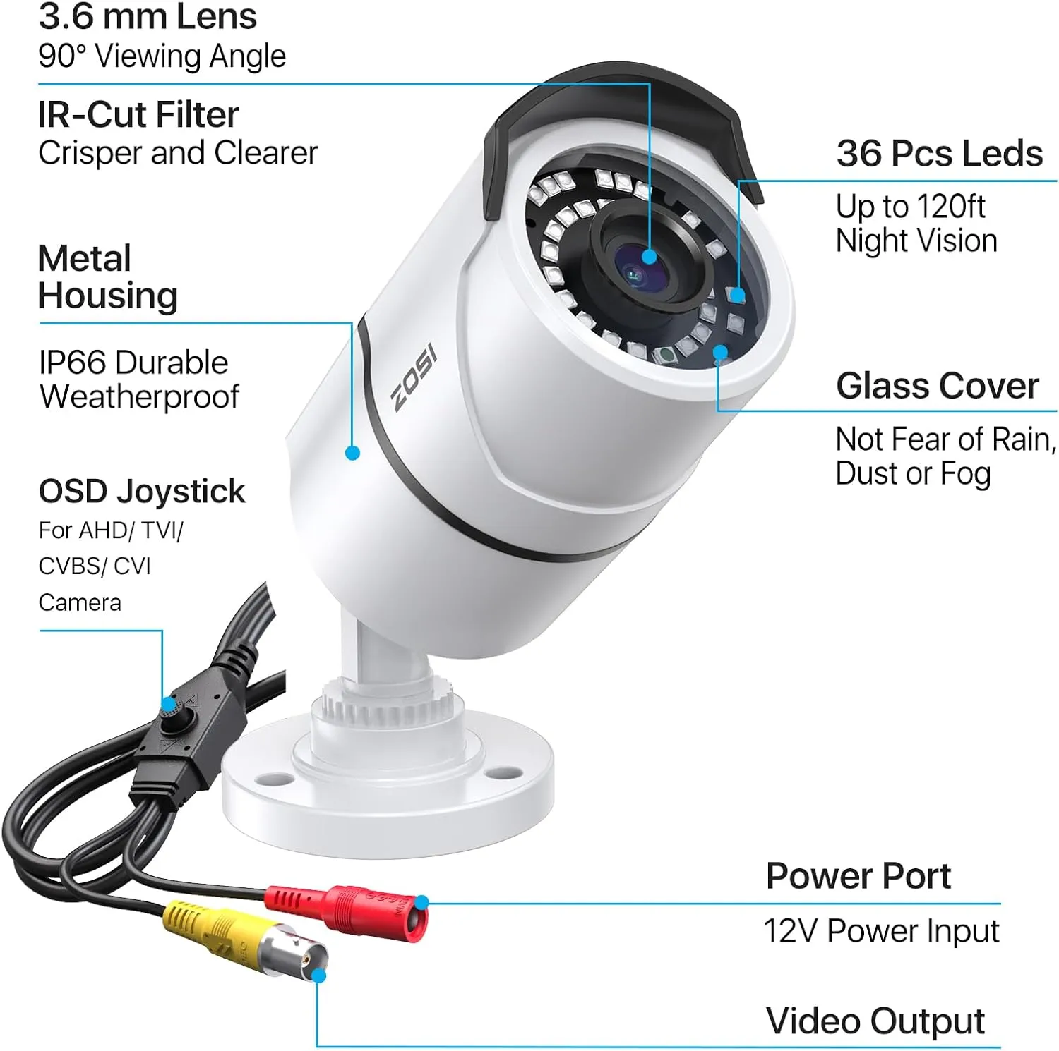 ZOSI 2MP 1080p Security Camera,4-in-1 TVI/CVI/AHD/CVBS Surveillance Bullet Camera Indoor Outdoor,Night Vision,Work for 960H,720P,1080P analog CCTV DVR