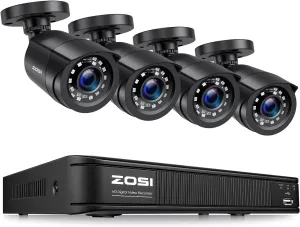 ZOSI 8CH 5MP 3K Lite Surveillance Wired Security Camera System with AI Human Vehicle Detection, 8 Channel H.265  DVR and 4 x 1080p Bullet Camera Outdoor, 80ft Night Vision, IP66(No HDD Included)