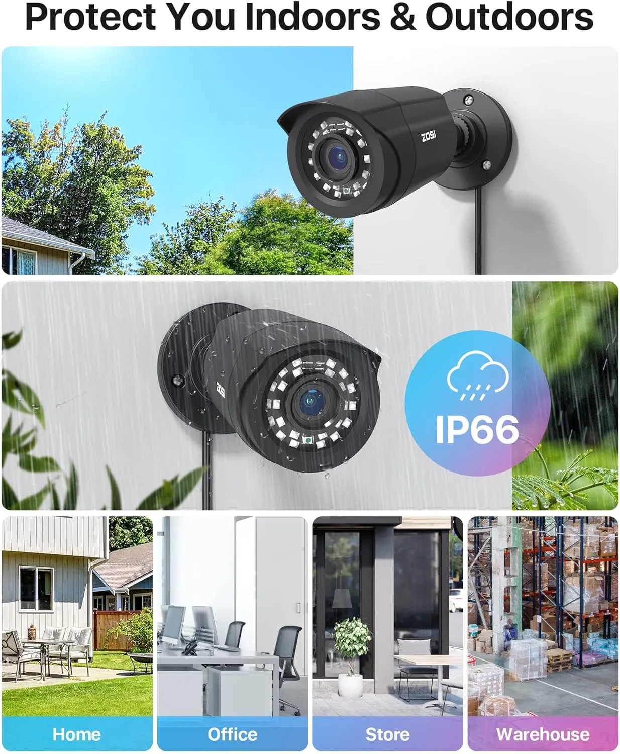ZOSI 8CH 5MP 3K Lite Surveillance Wired Security Camera System with AI Human Vehicle Detection, 8 Channel H.265  DVR and 4 x 1080p Bullet Camera Outdoor, 80ft Night Vision, IP66(No HDD Included)
