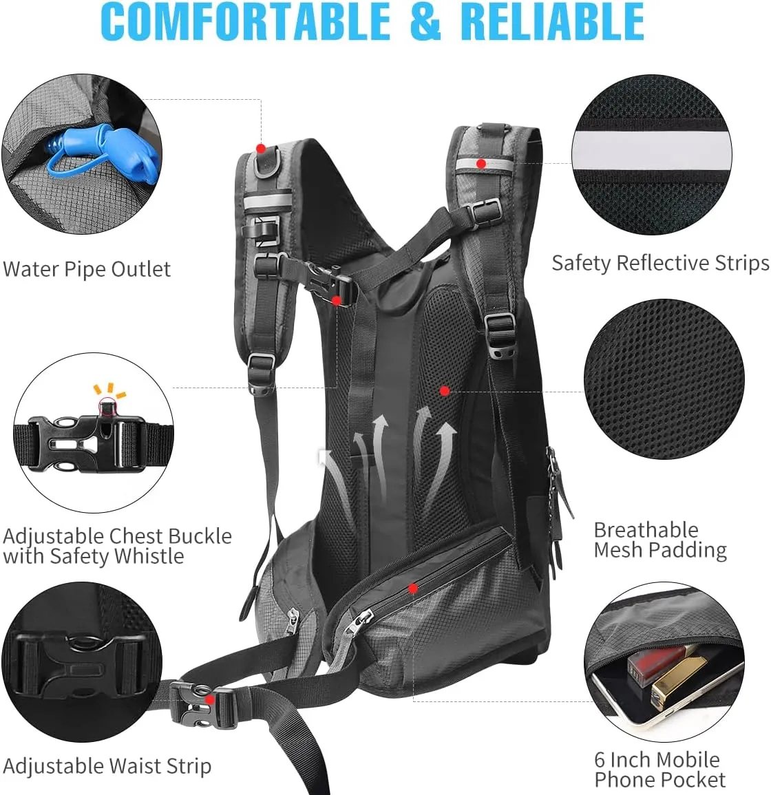 Zounich Hydration Backpack, Breathable Running Backpack with 3L Water Bladder, Large Capacity Hiking Rucksack Outdoors Hydration Bag Pack Perfect for Cycling Camping Fitness Climbing Fits Men & Women