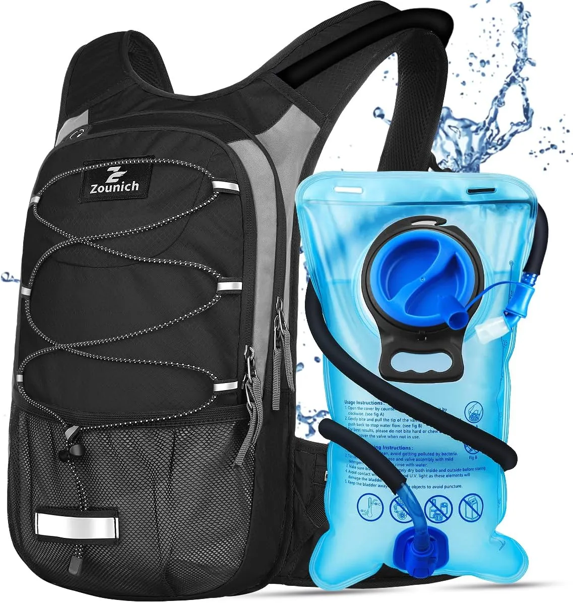 Zounich Hydration Backpack, Breathable Running Backpack with 3L Water Bladder, Large Capacity Hiking Rucksack Outdoors Hydration Bag Pack Perfect for Cycling Camping Fitness Climbing Fits Men & Women