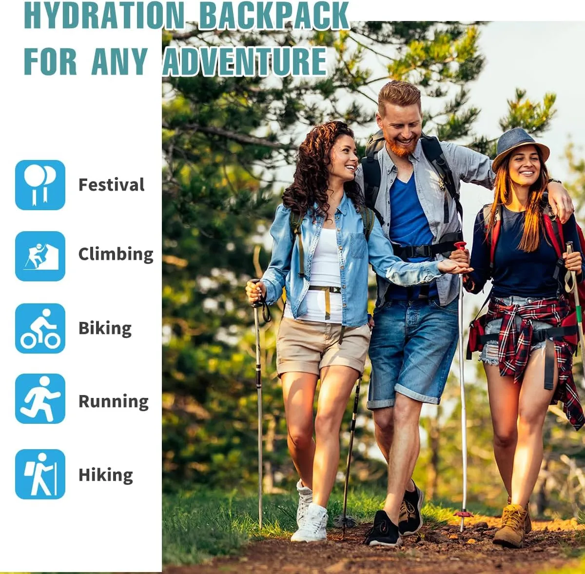 Zounich Hydration Backpack, Breathable Running Backpack with 3L Water Bladder, Large Capacity Hiking Rucksack Outdoors Hydration Bag Pack Perfect for Cycling Camping Fitness Climbing Fits Men & Women
