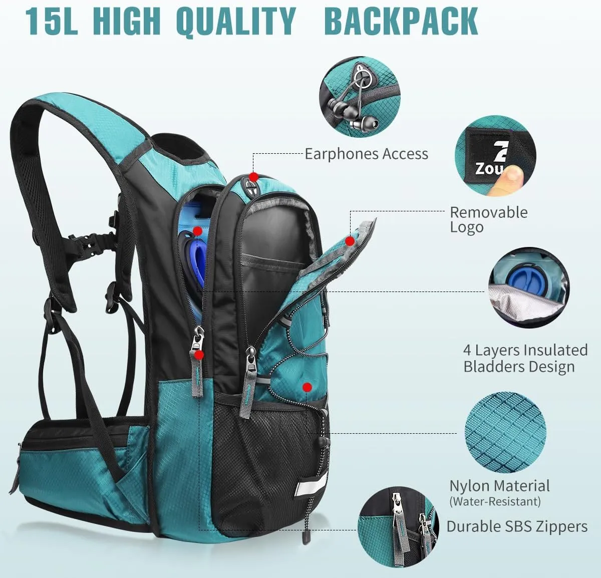 Zounich Hydration Backpack, Breathable Running Backpack with 3L Water Bladder, Large Capacity Hiking Rucksack Outdoors Hydration Bag Pack Perfect for Cycling Camping Fitness Climbing Fits Men & Women