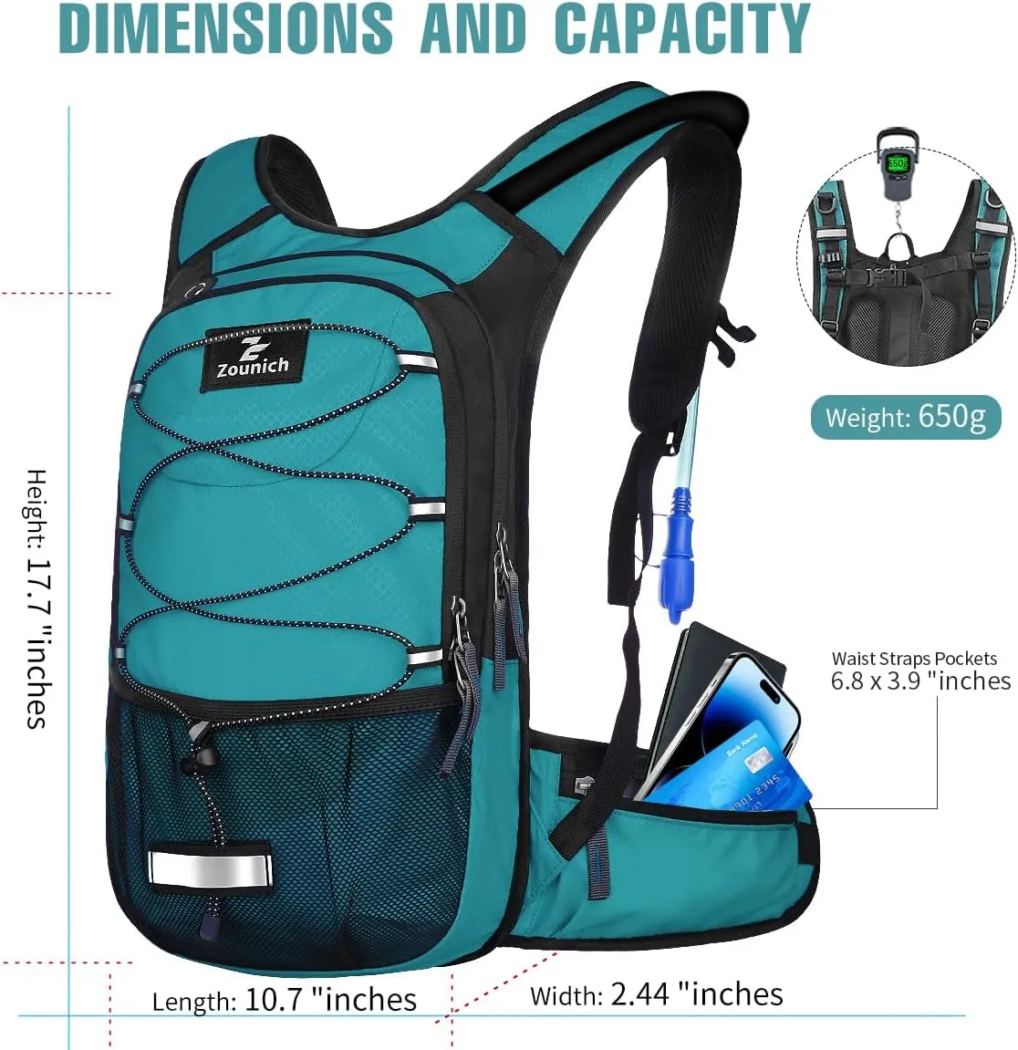 Zounich Hydration Backpack, Breathable Running Backpack with 3L Water Bladder, Large Capacity Hiking Rucksack Outdoors Hydration Bag Pack Perfect for Cycling Camping Fitness Climbing Fits Men & Women