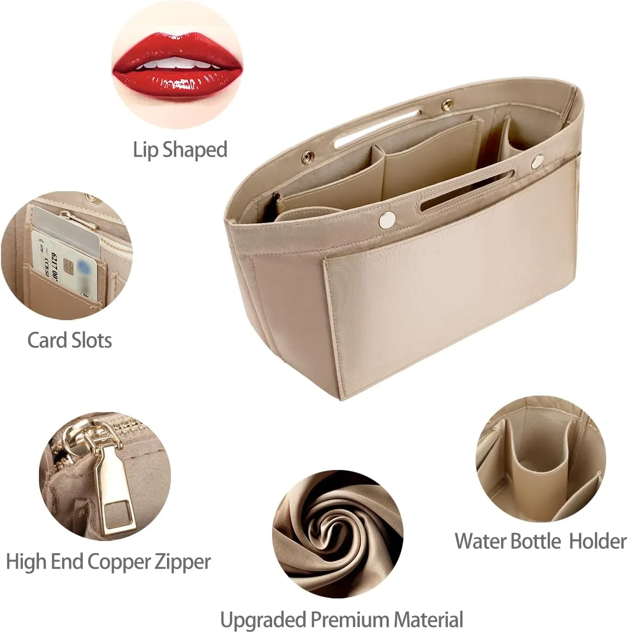 ZTUJO Purse Organizer Insert For Handbag & Tote Shaper,Tote Bag Organizer Insert For Speedy Neverful, 6 Sizes(Slender Large,Silky Beige)