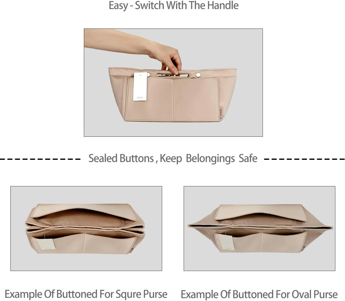 ZTUJO Purse Organizer Insert For Handbag & Tote Shaper,Tote Bag Organizer Insert For Speedy Neverful, 6 Sizes(Slender Large,Silky Beige)