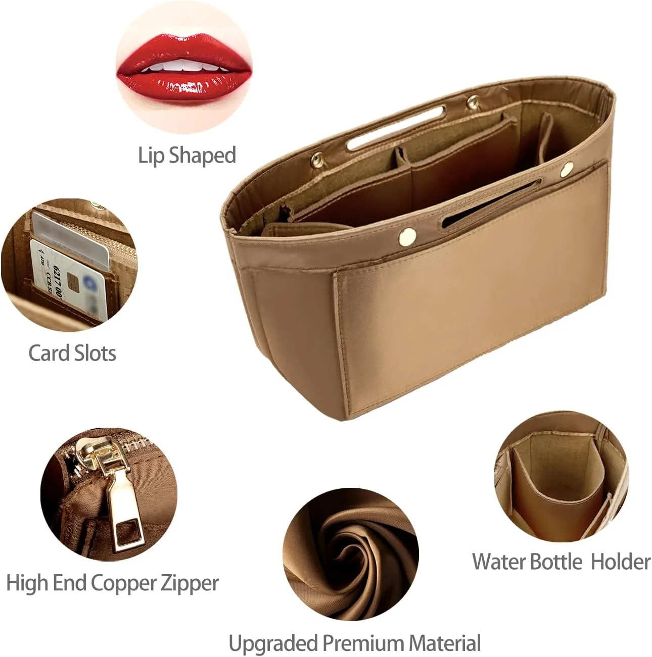 ZTUJO Purse Organizer Insert For Handbag & Tote Shaper,Tote Bag Organizer Insert For Speedy Neverful, 6 Sizes(Small, Silky Brown)