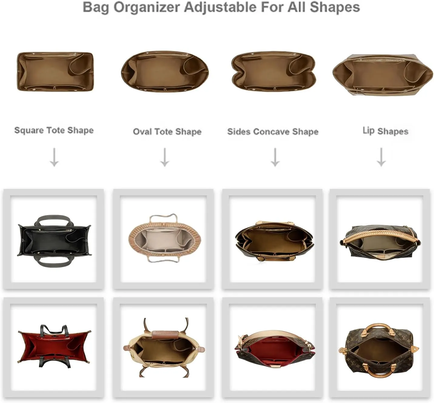 ZTUJO Purse Organizer Insert For Handbag & Tote Shaper,Tote Bag Organizer Insert For Speedy Neverful, 6 Sizes(Small, Silky Brown)