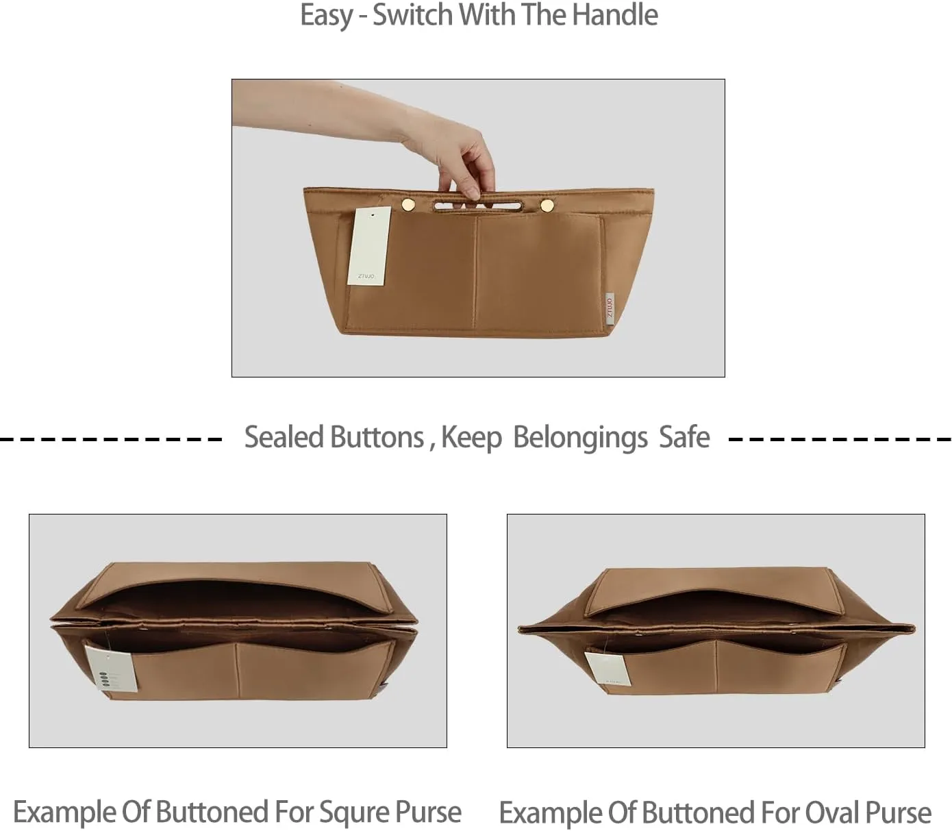 ZTUJO Purse Organizer Insert For Handbag & Tote Shaper,Tote Bag Organizer Insert For Speedy Neverful, 6 Sizes(Small, Silky Brown)