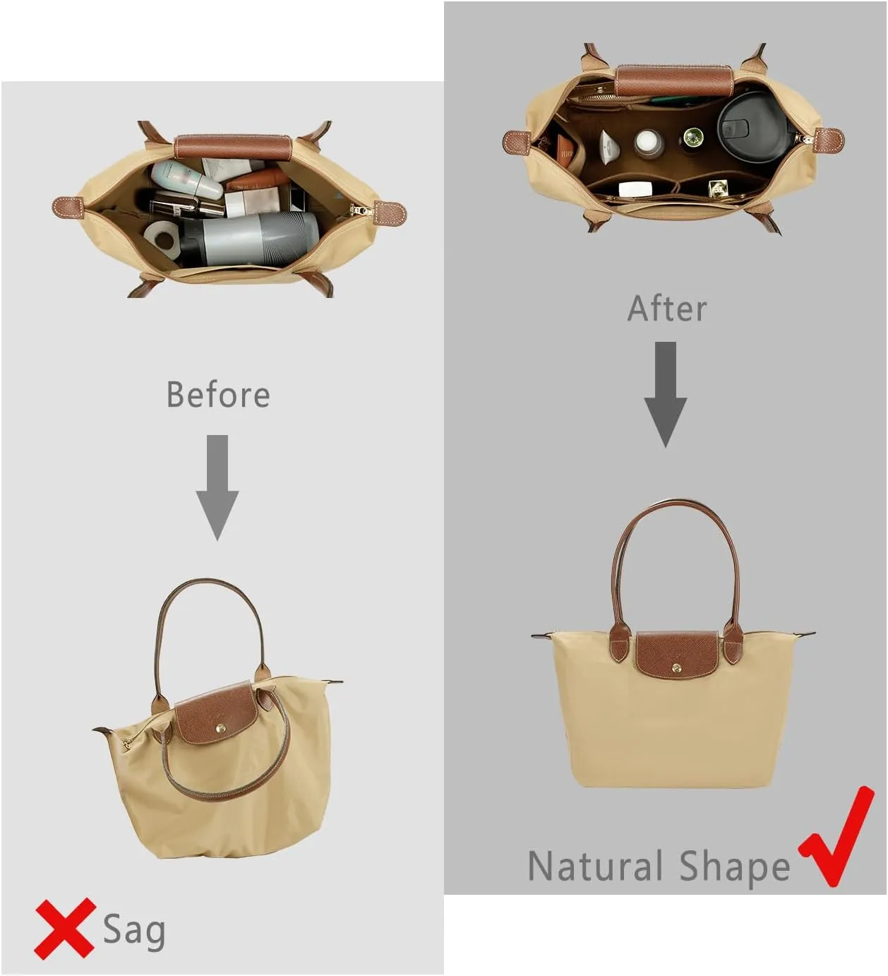 ZTUJO Purse Organizer Insert For Handbag & Tote Shaper,Tote Bag Organizer Insert For Speedy Neverful, 6 Sizes(Small, Silky Brown)